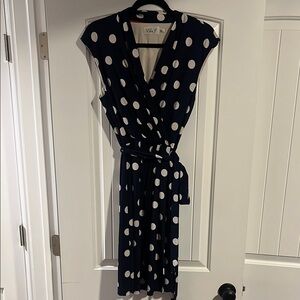 Eliza J Navy and White Wrap Midi Dress V-Neck Sleeveless